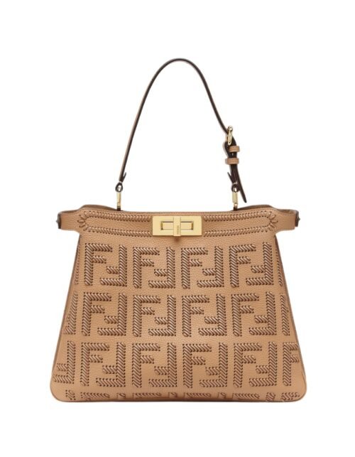 Ledertasche mit FF-Milchkaffee-Geflecht 25.5 cm