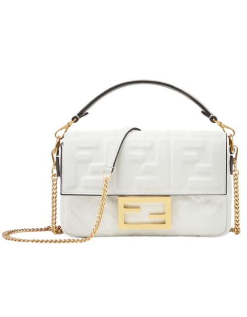 Weiße Nappaleder-Tasche mit FF-Muster 13 cm