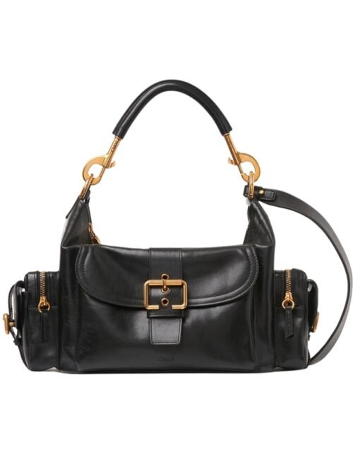 Kamera-Tasche aus glänzendem Leder 34 cm