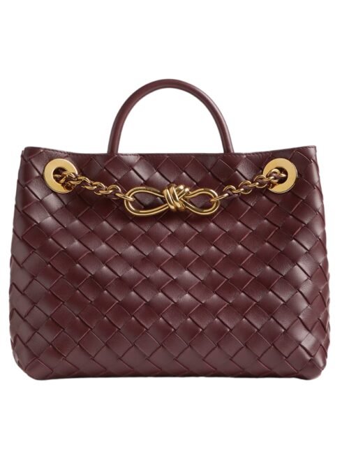 Top-Griff-Tasche aus geschmeidigem Intrecciato-Leder in Krappbraun 25 cm