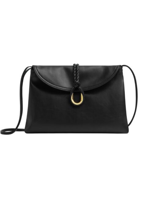 Crossbody-Tasche aus glattem Kalbsleder in Schwarz 23 cm