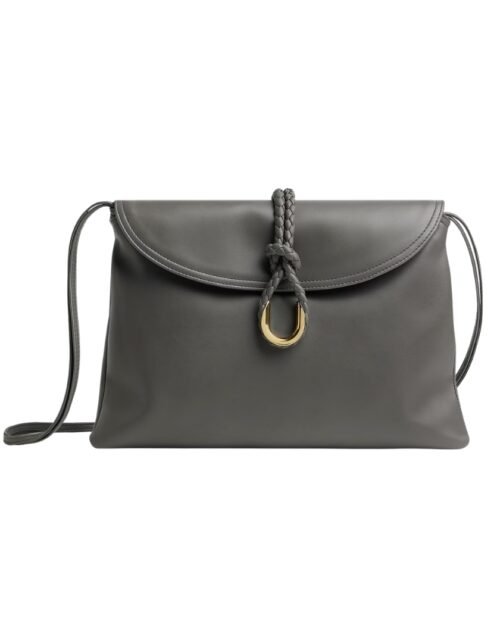 Crossbody-Tasche aus glattem Kalbsleder in Lapilli 23 cm
