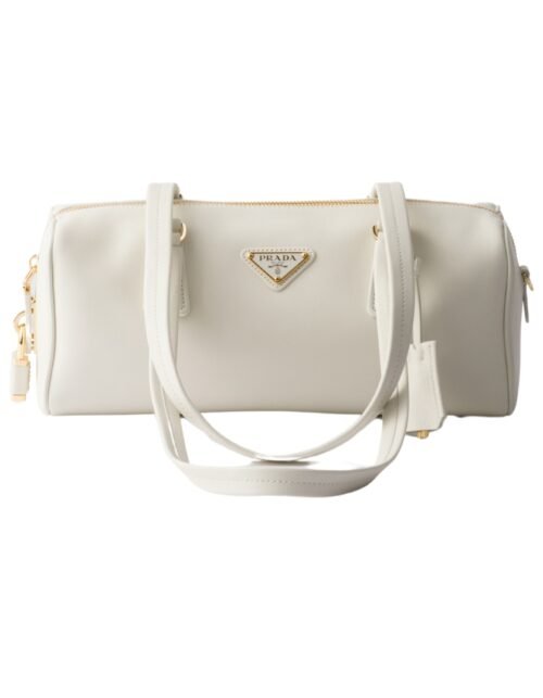 Mittelgroße Lederhandtasche mit Griff in Weiß 12.5 cm
