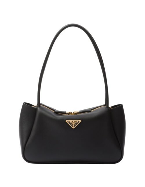 Mittelgroße Lederschultertasche in Schwarz 16 cm