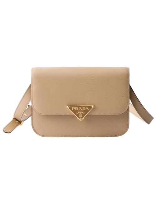 Leder-Schultertasche mit Überschlag in Sandbeige 15 cm