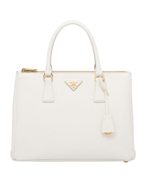 Große Galleria Saffiano-Ledertasche Weiß 24 cm