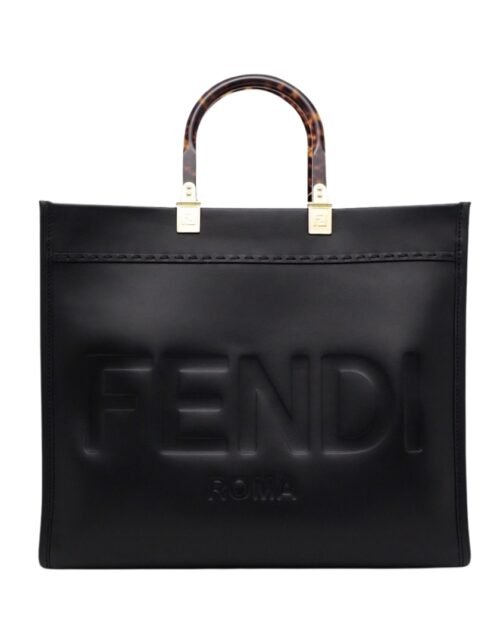 Schwarze Leder-Shoppingtasche 31 cm