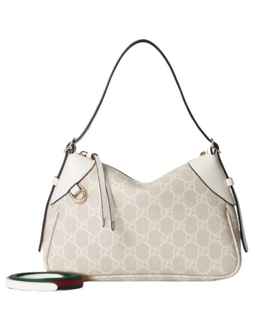 Emblem Schultertasche Beige und Weiß 24.5 cm