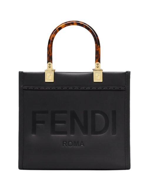 Schwarze Leder-Shoppingtasche 22 cm