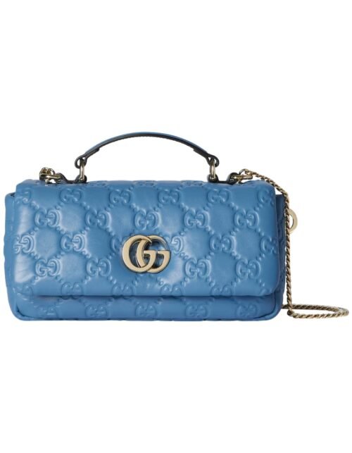 Blaue gesteppte GG-Leder-Tote-Tasche 21.1 cm