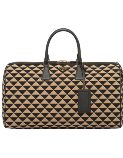 Symbole bestickte Stoff-Reisetasche Schwarz/Beige 50 cm