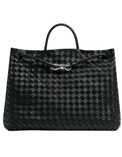 Top-Griff-Tasche aus geschmeidigem Intrecciato-Leder in Schwarz 35 cm
