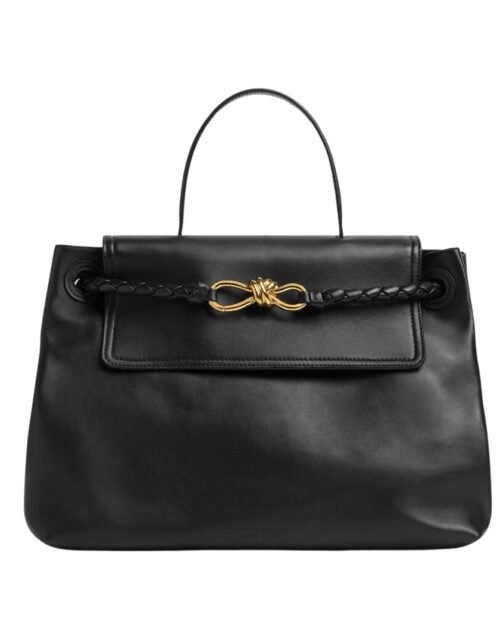 Top-Griff-Tasche aus seidigem Kalbsleder in Schwarz 33 cm