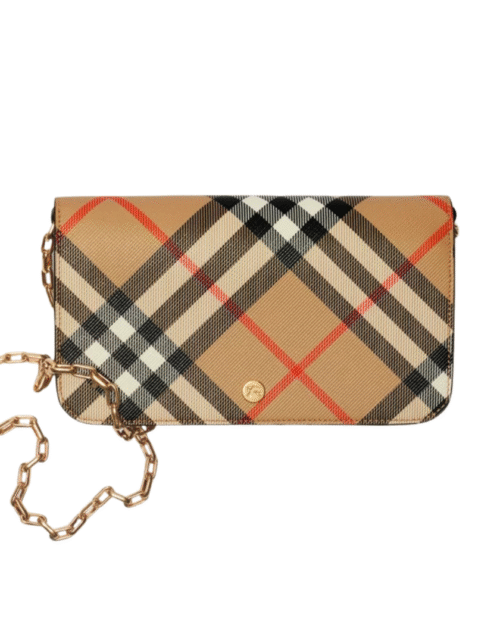 Kettenriemen Geldbörse mit Karomuster in Sand 20 cm