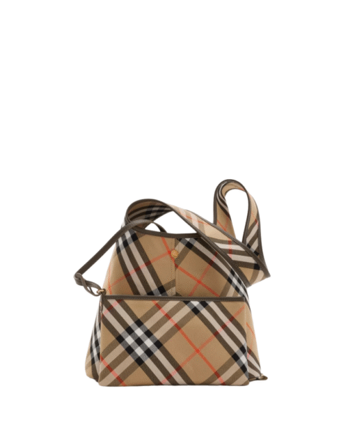 Kleine Karo Schultertasche in Sand 26 cm