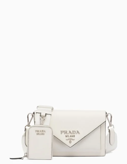 Saffiano-Leder-Kuvert-Tasche Weiß 20 cm