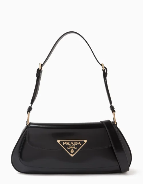 Leder-Schultertasche Schwarz 24 cm