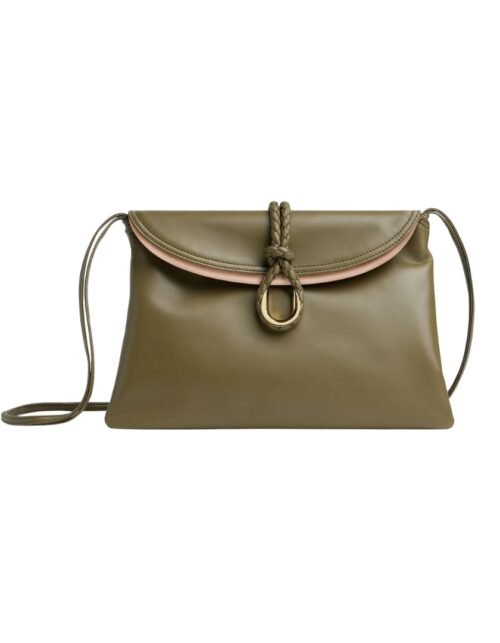 Crossbody-Tasche aus glattem Kalbsleder in Algen 23 cm