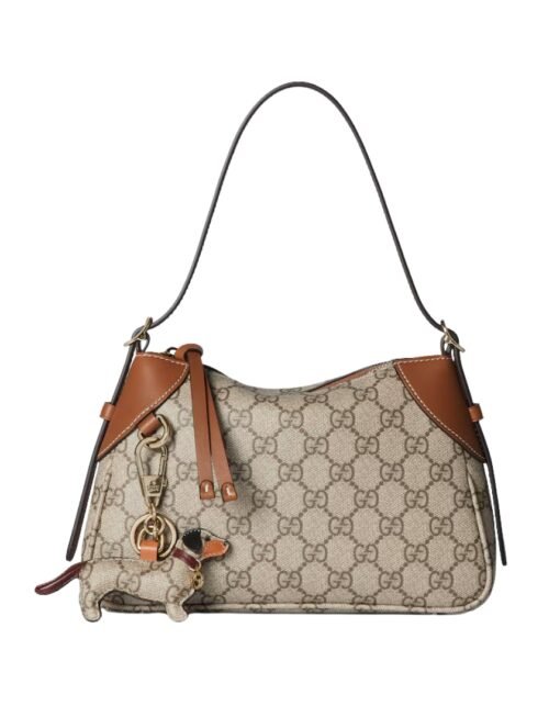 GG Emblem Schultertasche Dunkelbraun 24.5 cm