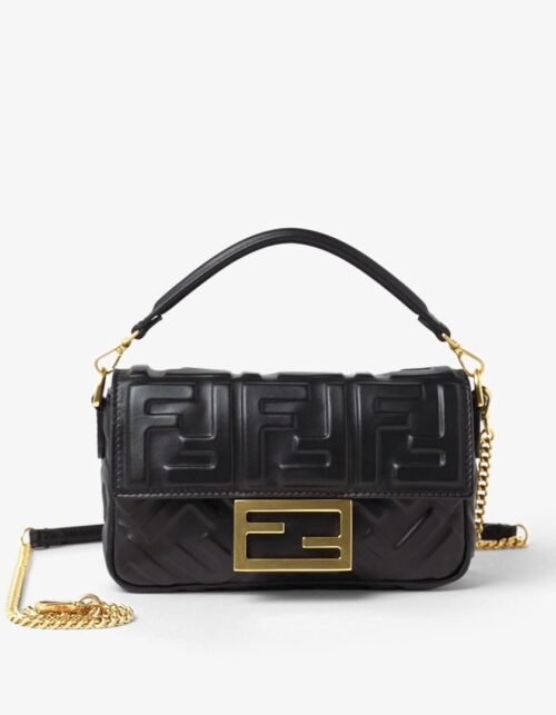 Schwarze Nappaleder-Tasche mit FF-Muster 13 cm