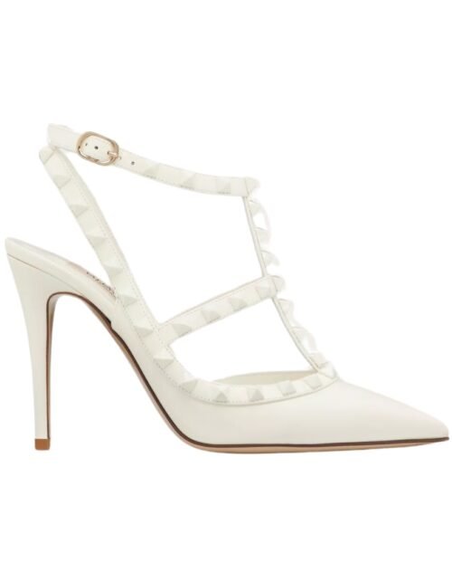 Rockstud Ankle Strap Pumps Elfenbein 100