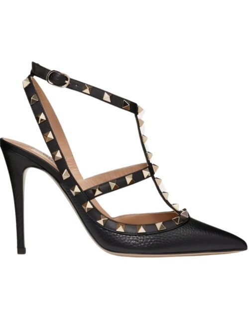 Rockstud Fersenriemen Pumpe Schwarz 100