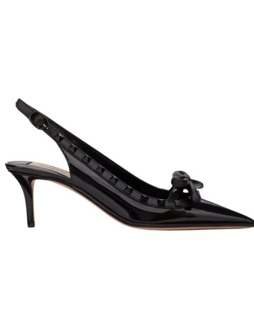 Rockstud Schleifen Slingback Pumpe Schwar 60