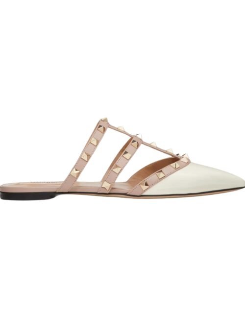 Rockstud Leder Mules Elfenbein/Puder