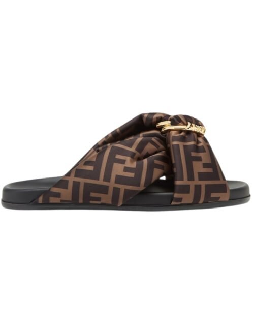 Braune Satin-Pantoffeln mit FF-Muster