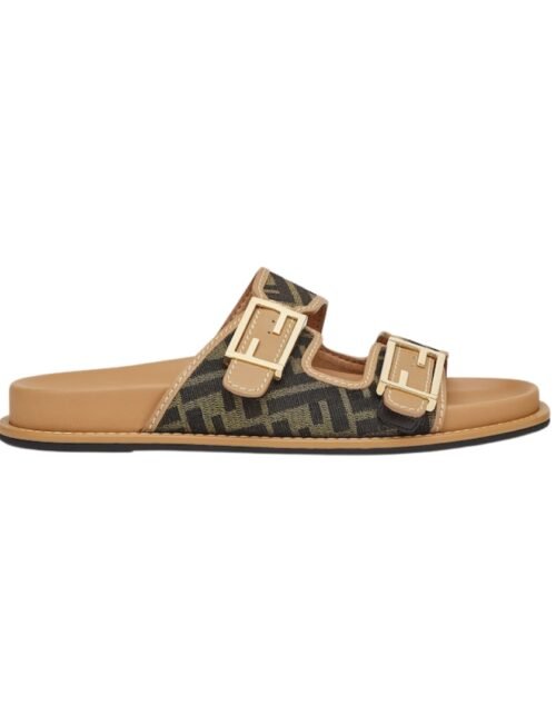 Braune Stoff-Slipper mit FF-Muster