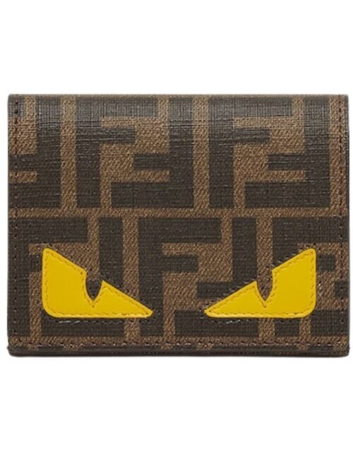 Brieftasche Lunar New Year aus braunem Stoff mit FF-Muster 8 cm