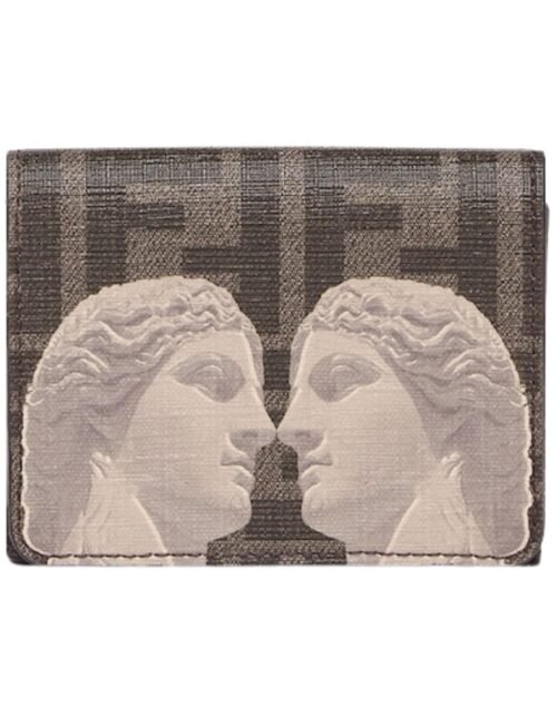 Braune FF Stoffbrieftasche mit Statue Druck 8 cm