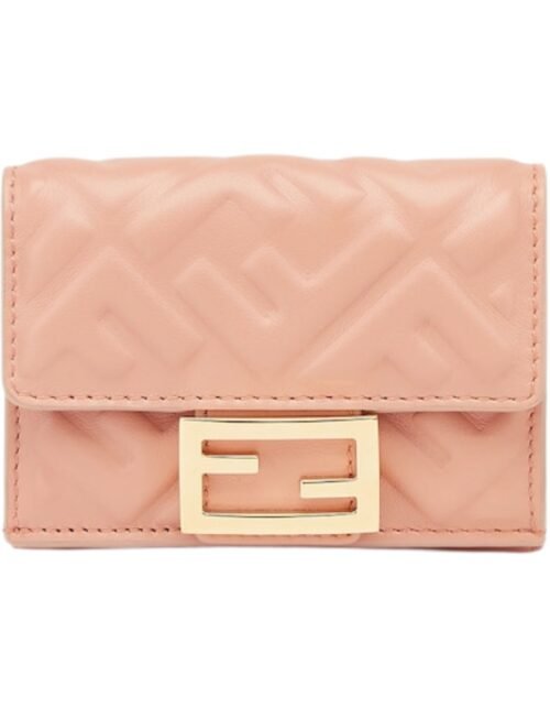 Brieftasche aus rosa Nappaleder mit FF-Muster 7.5 cm