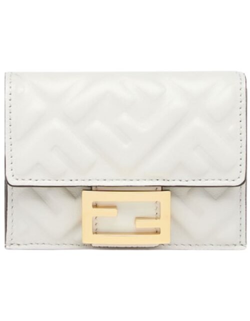 Brieftasche aus weißem Nappaleder mit FF-Muster 7.5 cm
