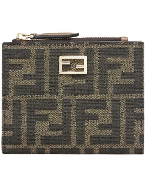 Brieftasche aus Jacquard mit FF-Muster in brauner Farbe 9.5 cm