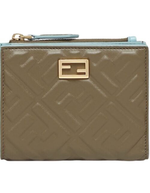 Brieftasche aus grünem Nappaleder mit FF-Muster 9.5 cm