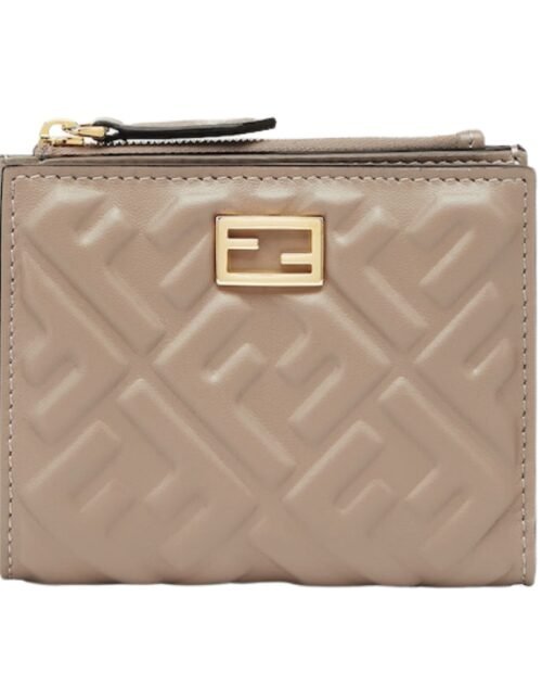 Brieftasche aus graubraunem Nappaleder mit FF-Muster 9.5 cm