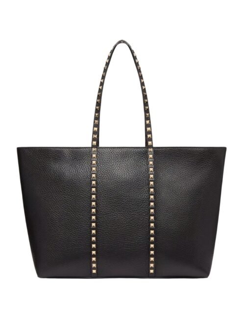 Rockstud grainiges Kalbsleder Schwarz 37 cm