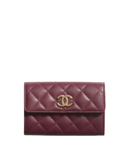 Geldtasche aus glänzendem genarbtem Leder Bordeaux 15 cm