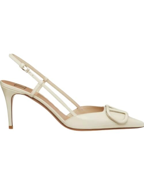 Leder Slingback Pumpe in hellem Elfenbein 80
