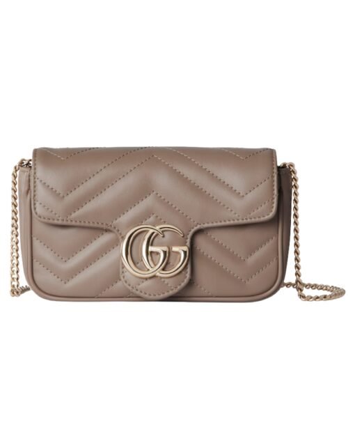 Super-Mini-Tasche aus taupefarbenem Leder 16.5 cm