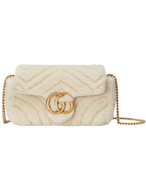 Weiße Super-Mini-Tasche aus Schaffell 16.5 cm