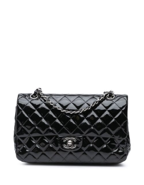 Classic Double Flap Jumbo Lackleder Schwarz 30 cm