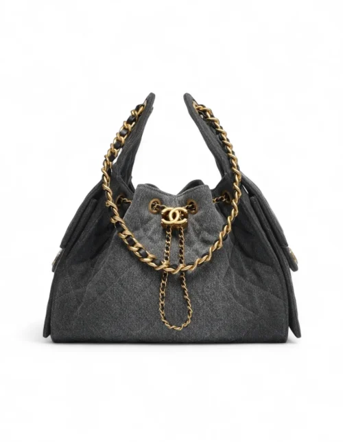 Gewaschenes Denim & Metall in Gold-Ton Schwarz 30 cm