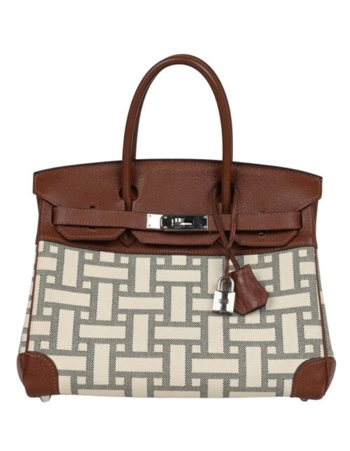 Marron D’Inde Buffalo und Mosaique Canvas mit Palladium-Beschlägen 30 cm