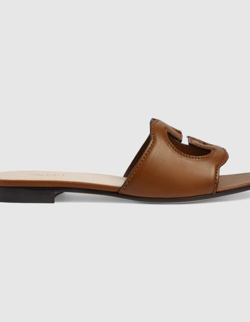 Cutout Lederslide-Sandalen Braun