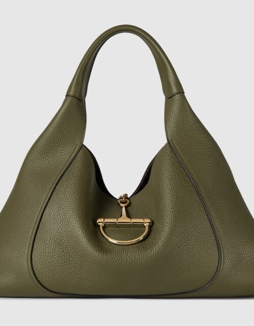 Maxi Schultertasche Aus Dunkelgrünem Leder 46cm