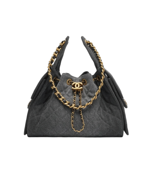 Gewaschenes Denim & Metall in Gold-Ton Schwarz 30 cm