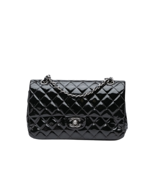 Classic Double Flap Jumbo Lackleder Schwarz 30 cm