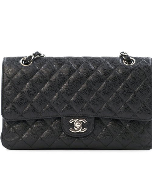 Classic aus genarbtem Leder Mit silberner Beschlägen Schwarz 25,5 cm